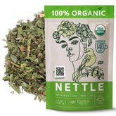 Zhivana Organics front packaging showing 8oz organic nettle tea benefits