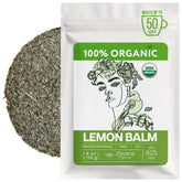 Zhivana Organics front packaging showing 4 oz organic lemon balm, convenient storage