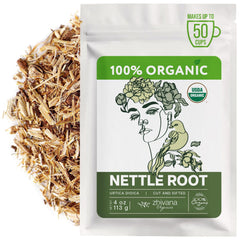 Zhivana Organics front packaging showing 4oz nettle root, clear view and purity benefit