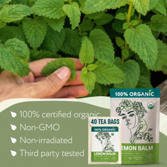 Zhivana Organics tea bag close-up with visible Melissa leaf pieces for pure quality