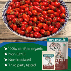 Zhivana Organics close-up of whole dried rosehips showing texture and natural color benefit freshness