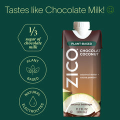 Zico close-up of cocoa swirls in drink texture, emphasizes real cocoa flavor