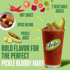 Zing Zang garnished cocktail with pickle spear showing serving inspiration benefit