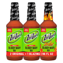 Zing Zang front packaging showing three 32 fl oz bottles and variety mix benefits