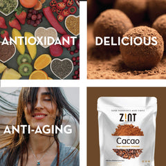 Zint cacao with baking ingredients arranged to show versatile recipe use