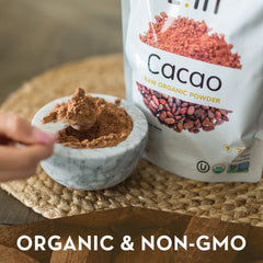 Zint cacao blended in smoothie illustrating brand and creamy chocolate boost