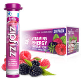Zipfizz berry front packaging showing 20 pack and benefits