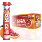 Zipfizz Blood Orange front packet view showing vibrant packaging and quick mix benefits
