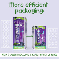 One Zipfizz grape energy tube upright demonstrating portable single-serve design