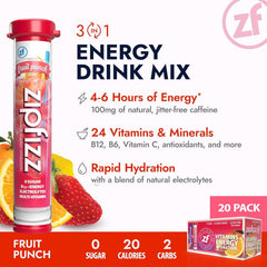 Zipfizz Fruit Punch mixed in clear bottle refreshing hydration on-the-go