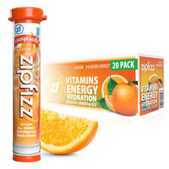 Zipfizz front packaging showing orange soda flavor and benefits