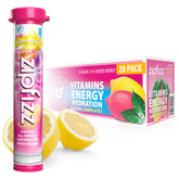 Zipfizz pink lemonade front pouch showing packaging and flavor benefit