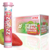 Zipfizz front packaging showing strawberry kiwi tubes and benefits