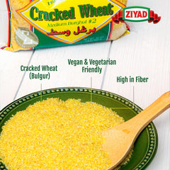 Ziyad bulgur open bag revealing cracked wheat texture and quick-cook convenience