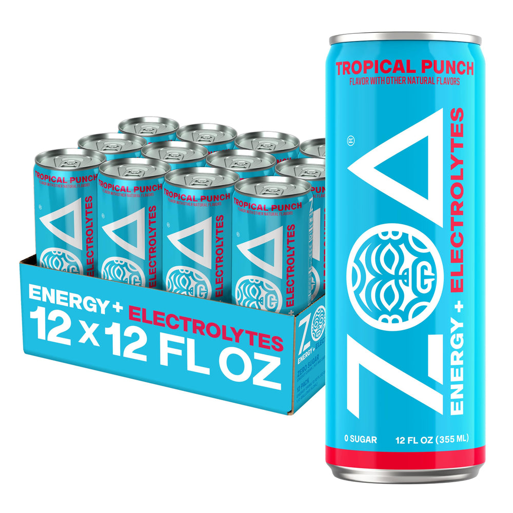 ZOA Tropical Punch front packaging showing vibrant can and branding for quick recognition