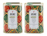 ZOE tin front packaging showing label and BPA-free benefit