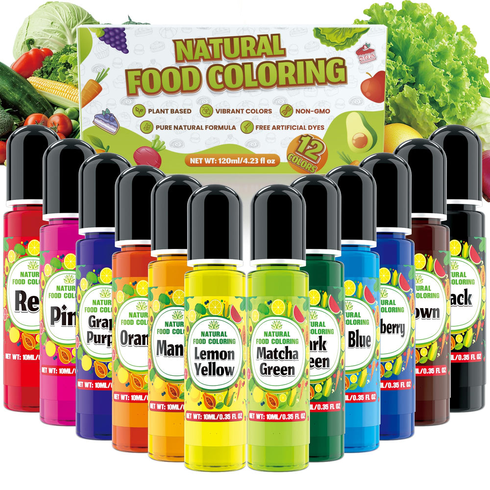 Zogclro front packaging showing 12 natural food coloring bottles and benefits
