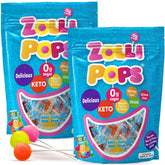 Zollipops front bag showing natural fruit flavors and sugar-free benefits