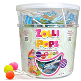 Zollipops front packaging showing tropical flavors and resealable bag convenience