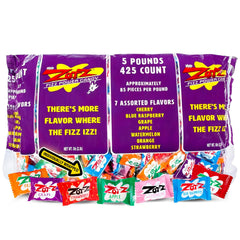 ZOTZ front of bag showing 5 pound bulk packaging and assorted flavors for easy serving