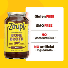 Zoup! close-up of broth texture highlighting rich chicken color and savory aroma