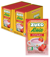 ZUKO front packaging showing 24 strawberry atole packets and benefits