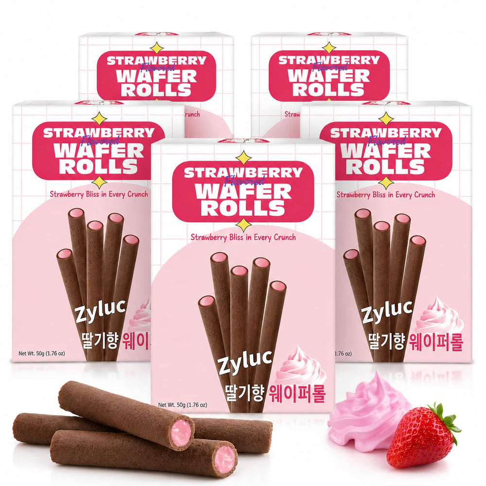 Zyluc front packaging showing strawberry wafer rolls and benefits