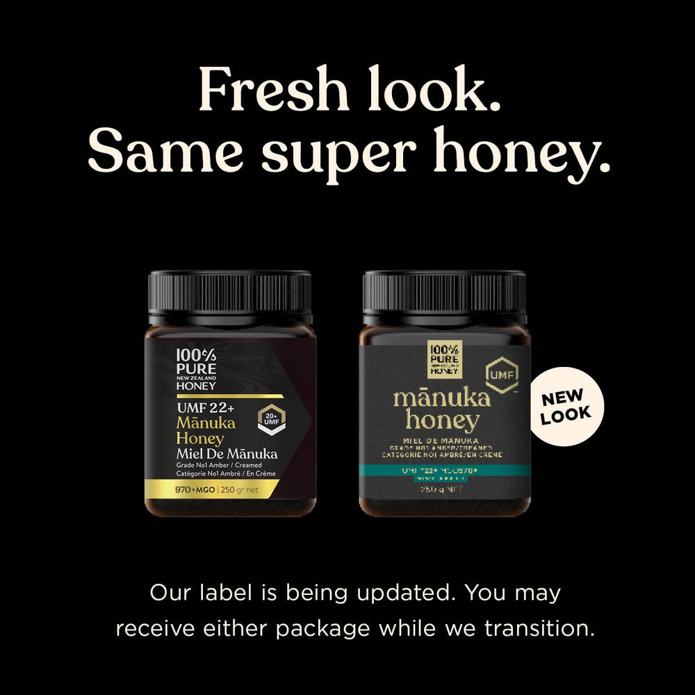 100% Pure New Zealand Honey close up of UMF certification label for guaranteed origin