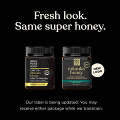 100% Pure New Zealand Honey close up of UMF certification label for guaranteed origin