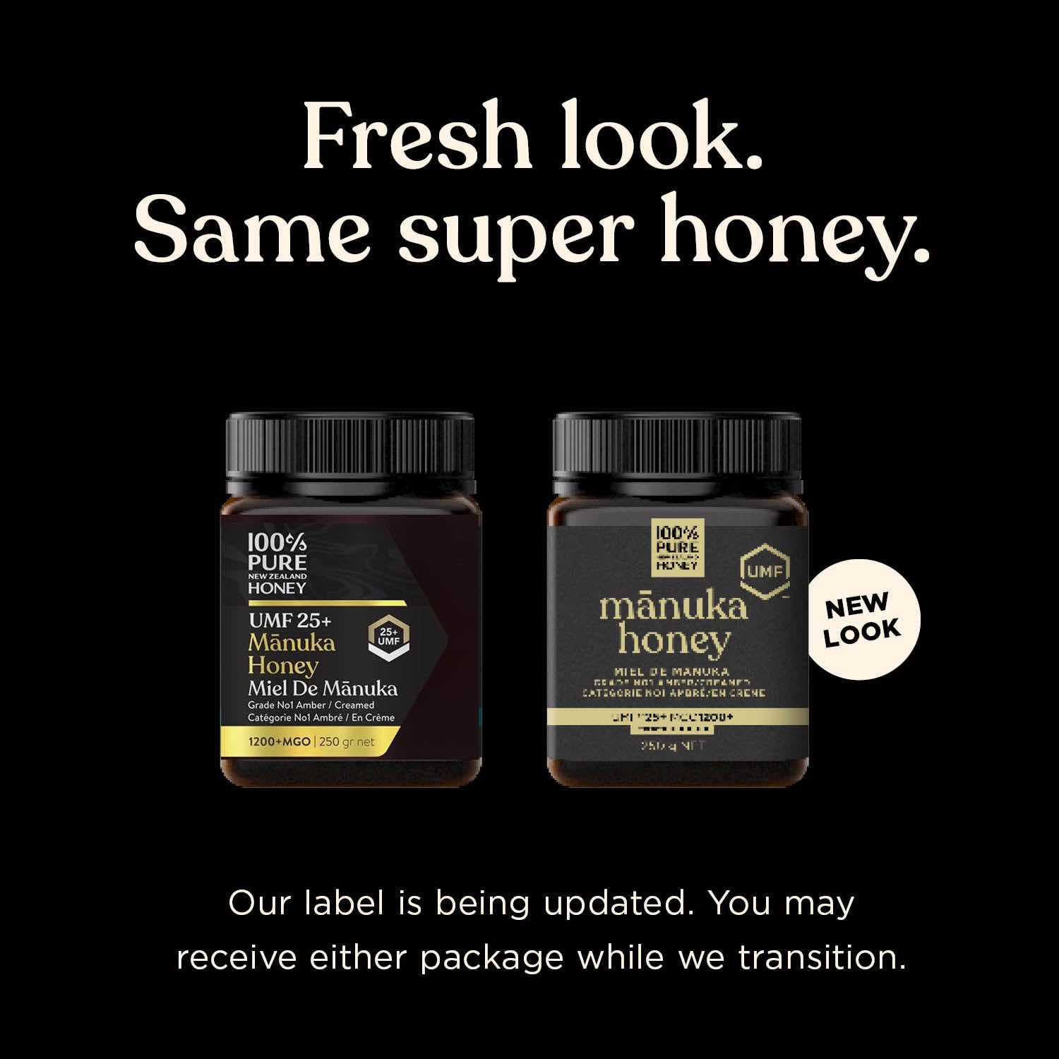 100% Pure New Zealand Honey close-up of label showing UMF25 certification