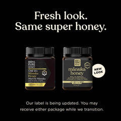 100% Pure New Zealand Honey close-up of label showing UMF25 certification
