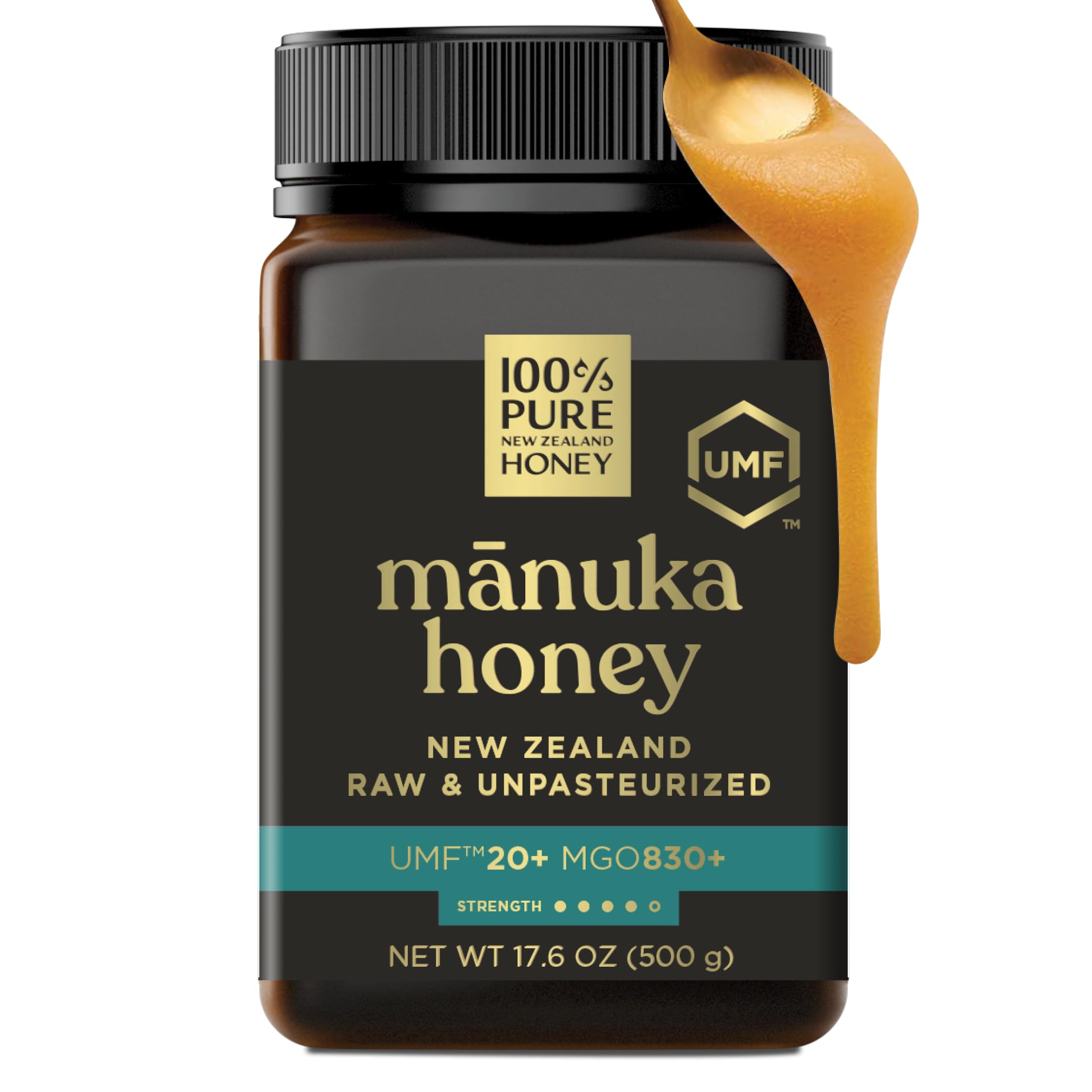 100% Pure New Zealand Honey front jar view showing premium label and jar benefit