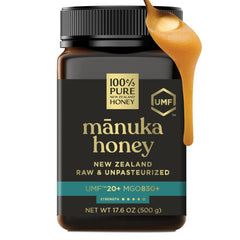 100% Pure New Zealand Honey front jar view showing premium label and jar benefit
