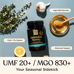 100% Pure New Zealand label closeup showing UMF 20 certification and verified potency benefit