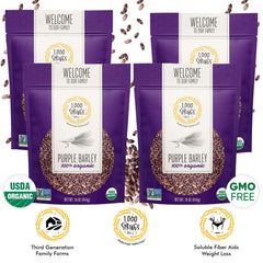 1000 Springs Mill close-up of purple barley kernels highlights texture and whole-grain quality