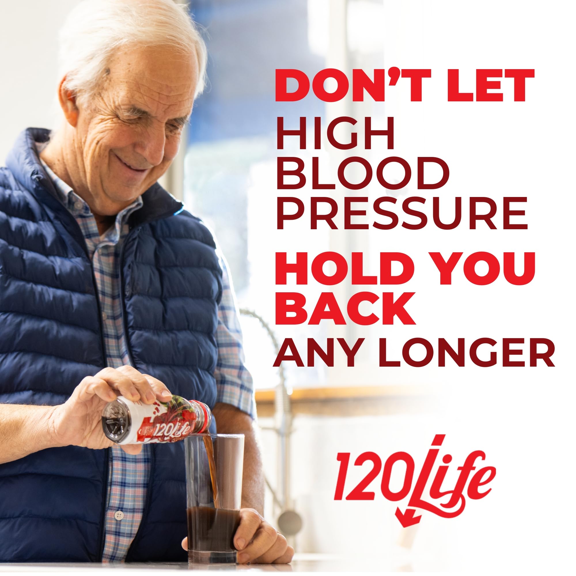 120LIFE pouring bottle into glass to show ready-to-drink convenience