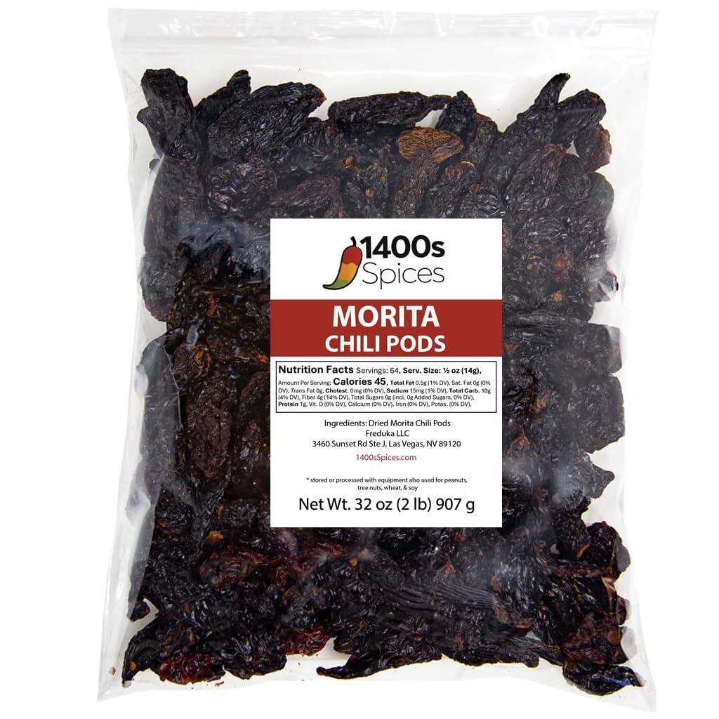1400S SPICES whole Morita chipotle front packaging showing quantity and smoky chiles benefit