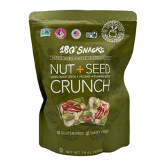 180 Snacks front packaging of nut and seed crunch showing bag and label, convenient freshness