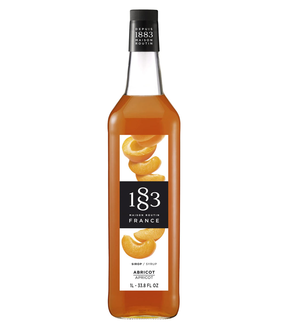1883 MAISON ROUTIN front bottle showing apricot syrup and premium packaging benefits