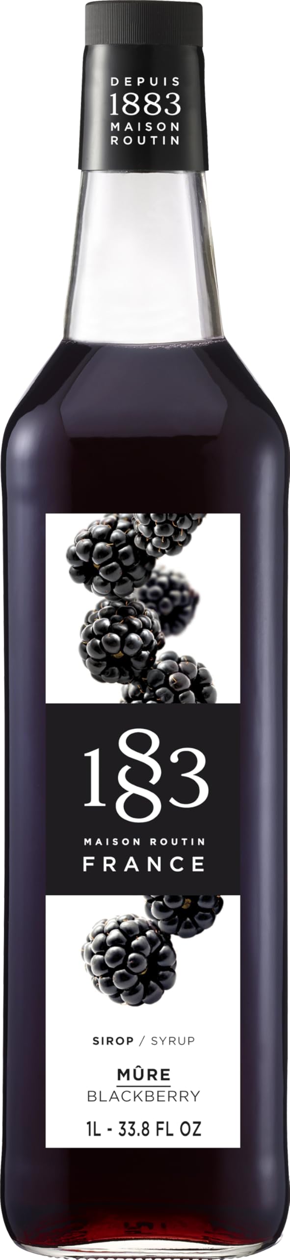 1883 MAISON ROUTIN front bottle showing rich blackberry color and clear glass benefit