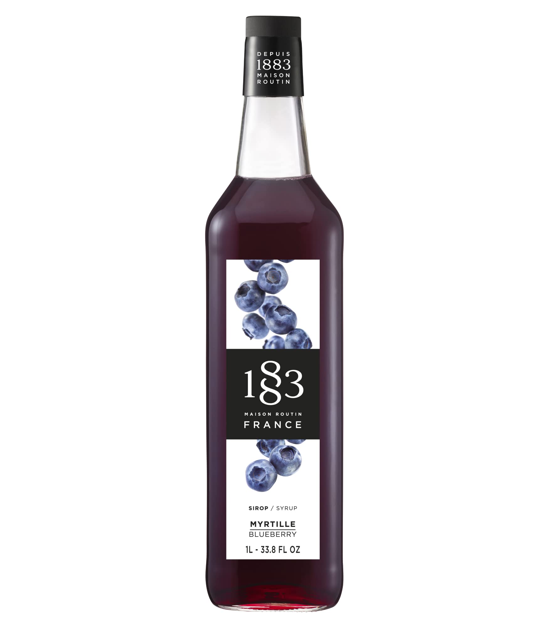 1883 MAISON ROUTIN front bottle view showing blueberry syrup and premium label benefit