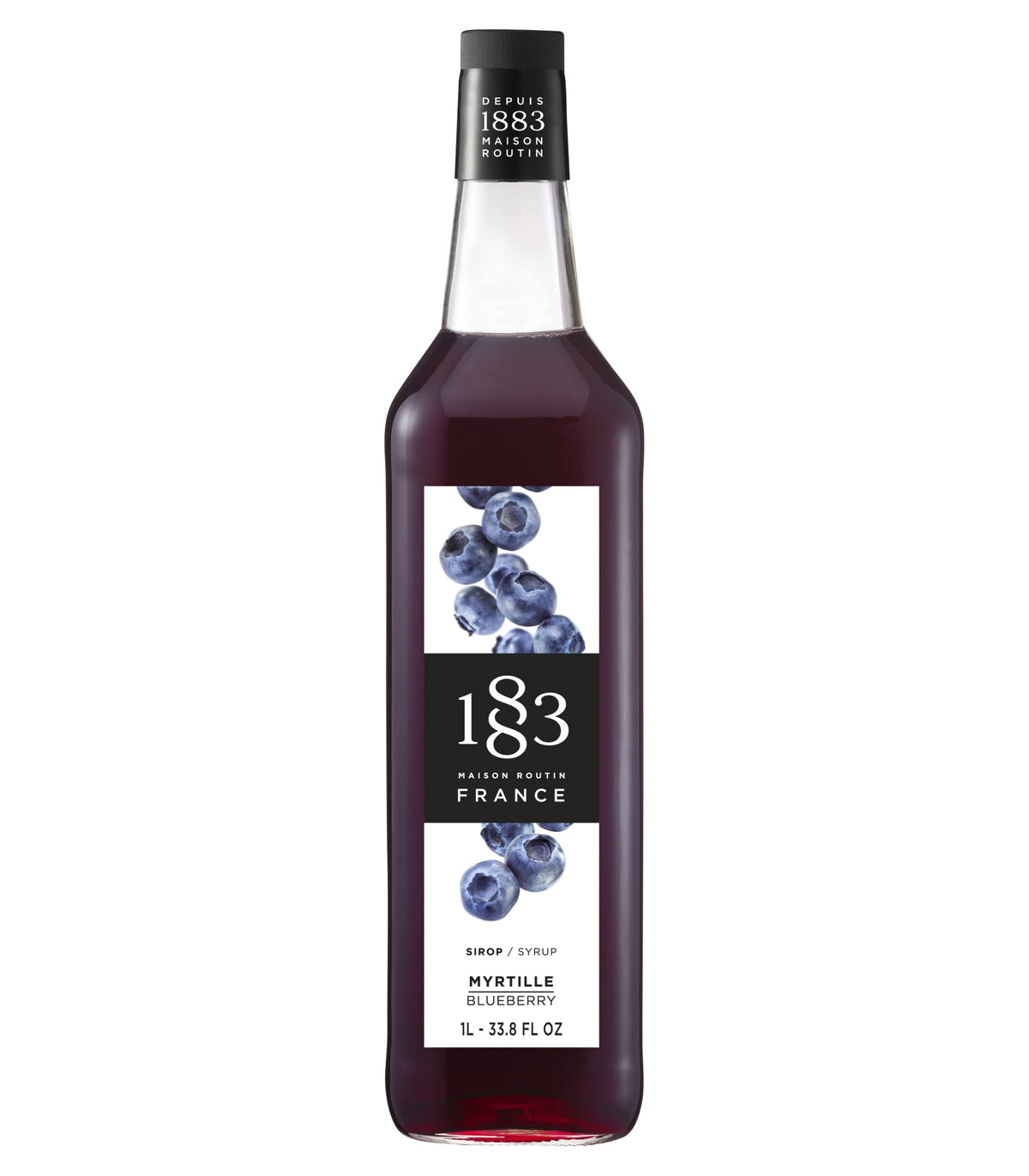 1883 MAISON ROUTIN front bottle view showing blueberry syrup and premium label benefit