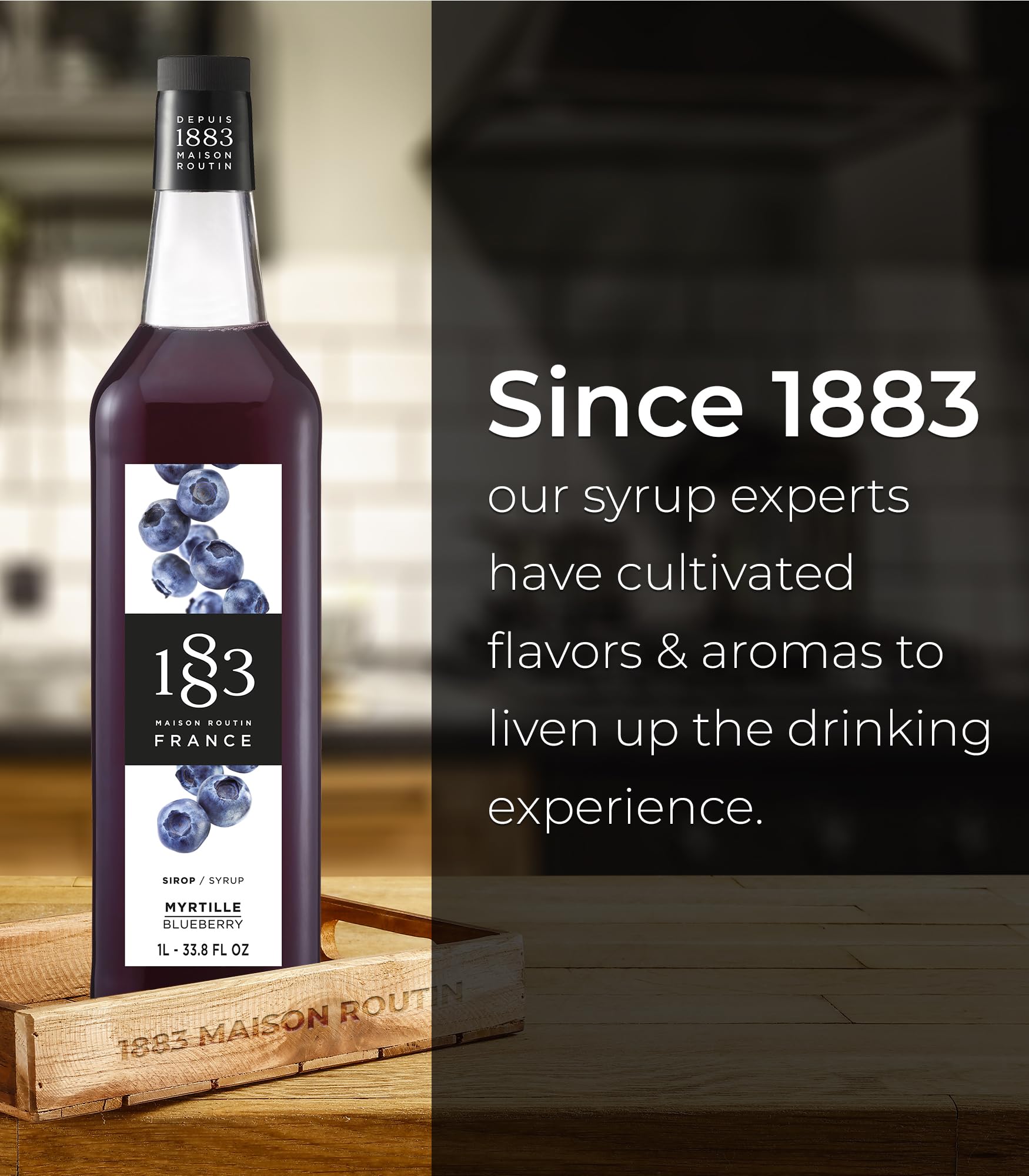 1883 MAISON ROUTIN blueberry syrup in iced latte showing consistent cold beverage flavor