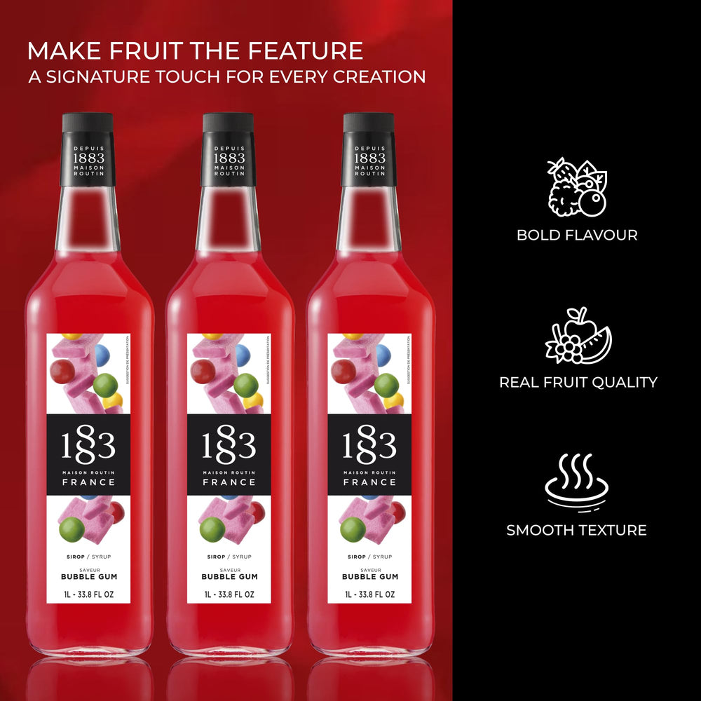 1883 Maison Routin syrup pouring from bottle showing smooth texture benefit