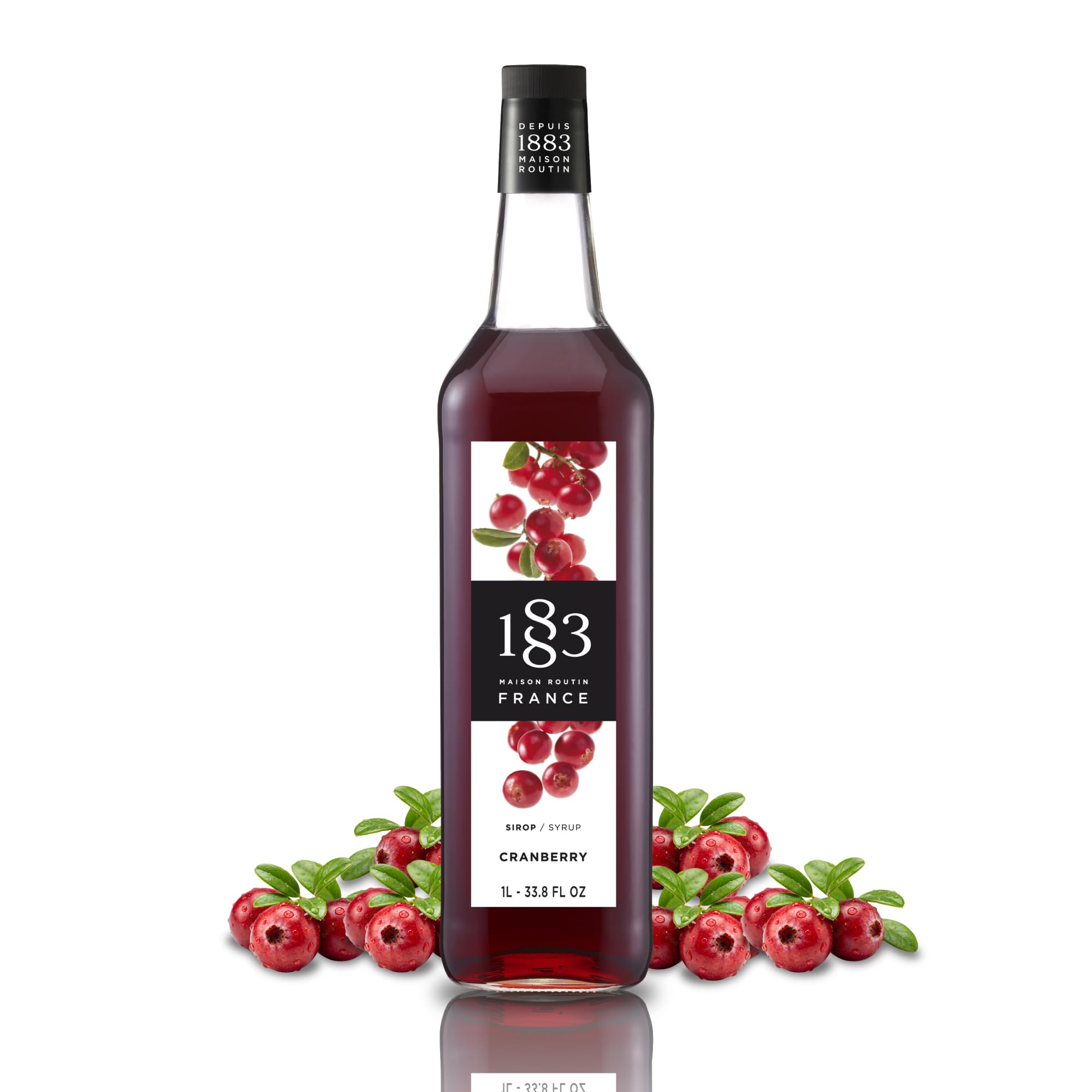 1883 MAISON ROUTIN front bottle view highlighting cranberry syrup branding and size