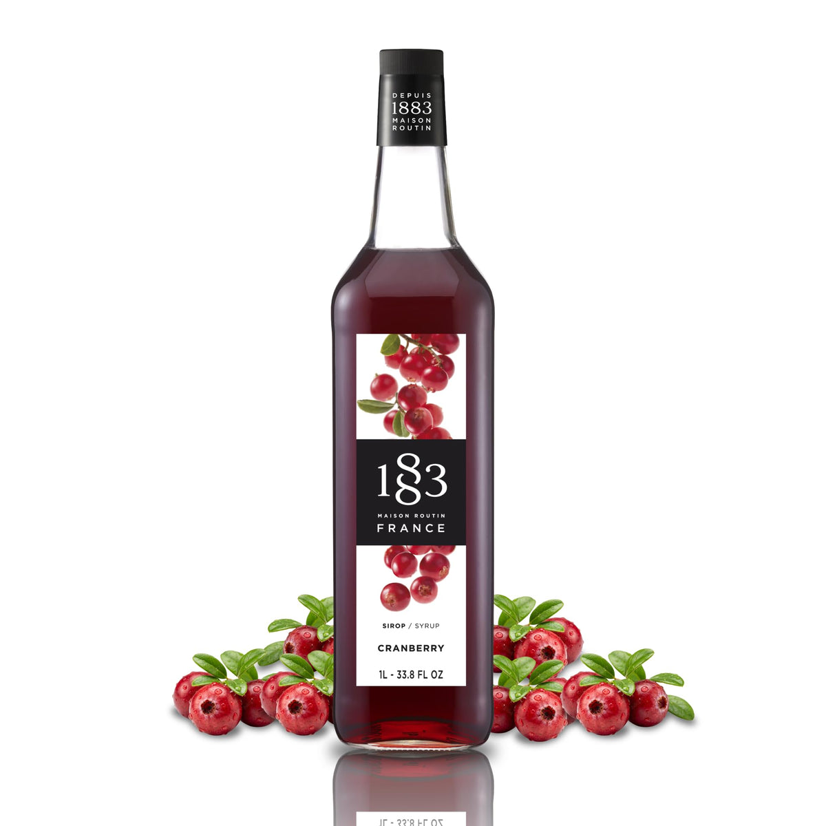 1883 MAISON ROUTIN front bottle view highlighting cranberry syrup branding and size
