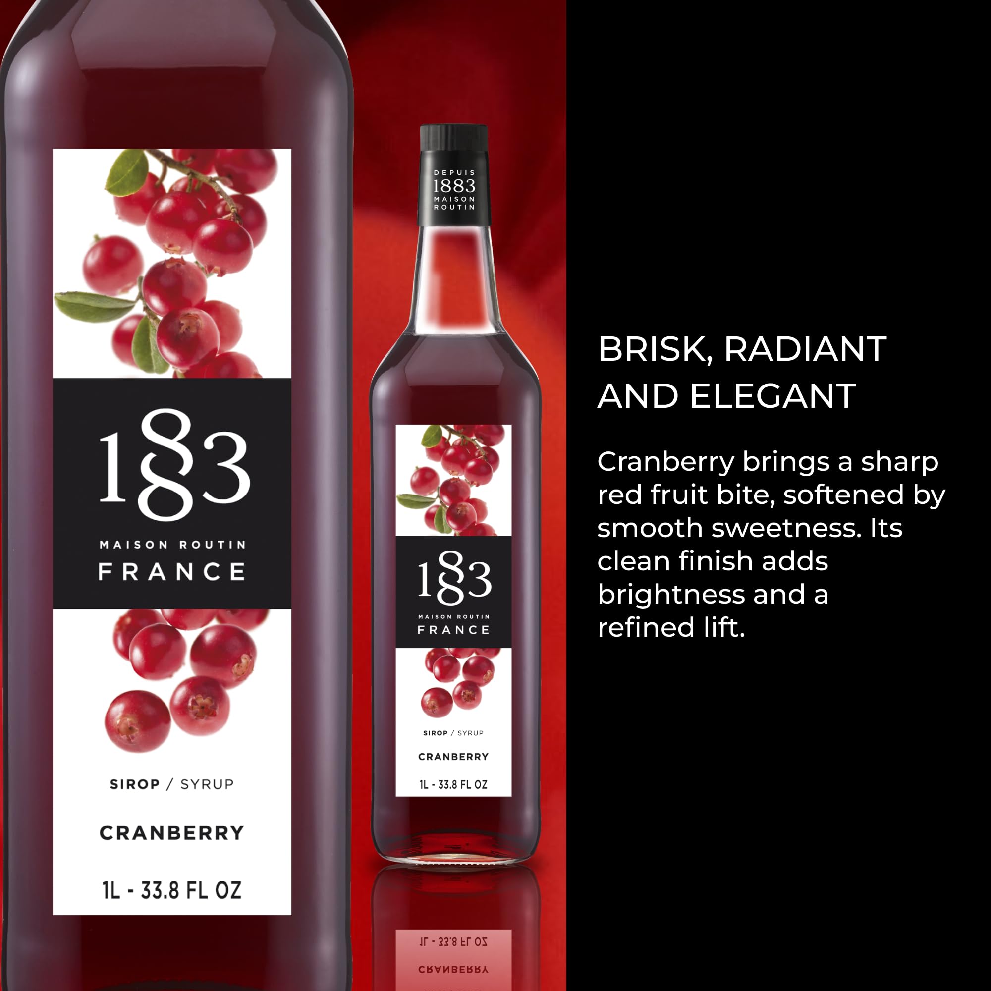 1883 MAISON ROUTIN used in iced cranberry mocktail illustrating bright color and refreshment