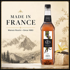 1883 MAISON ROUTIN syrup pouring from bottle close-up showing smooth pour for consistent flavor