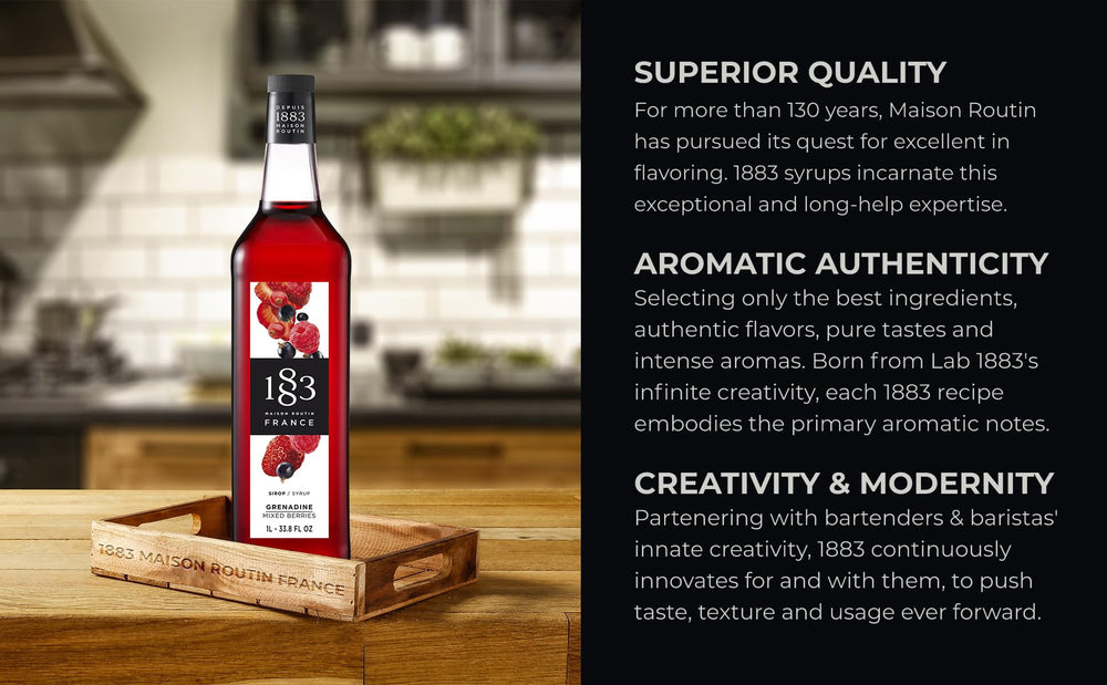 1883 MAISON ROUTIN drizzled into iced coffee demonstrating sweet berry twist benefit