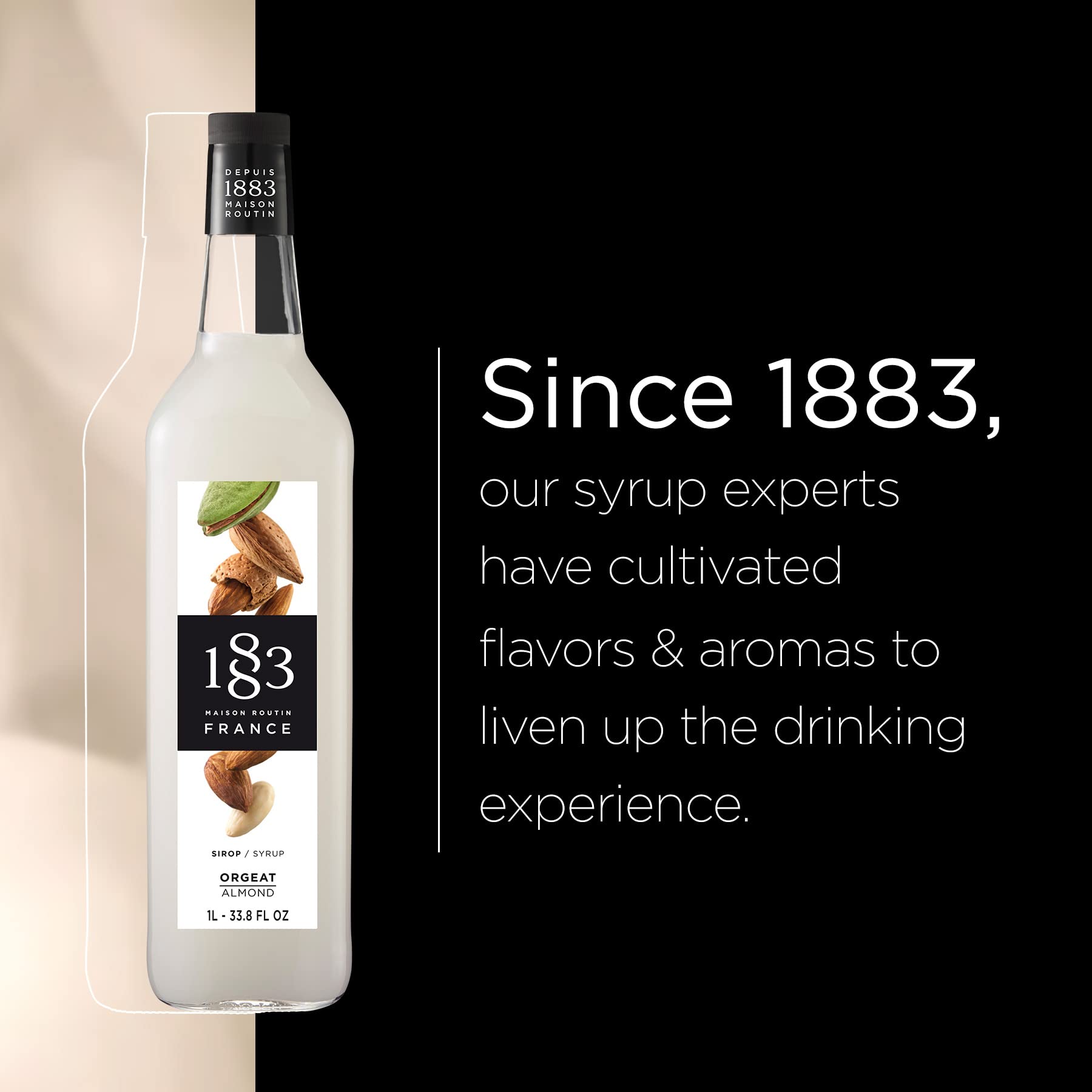 1883 MAISON ROUTIN almond syrup added to coffee for enhanced nutty flavor